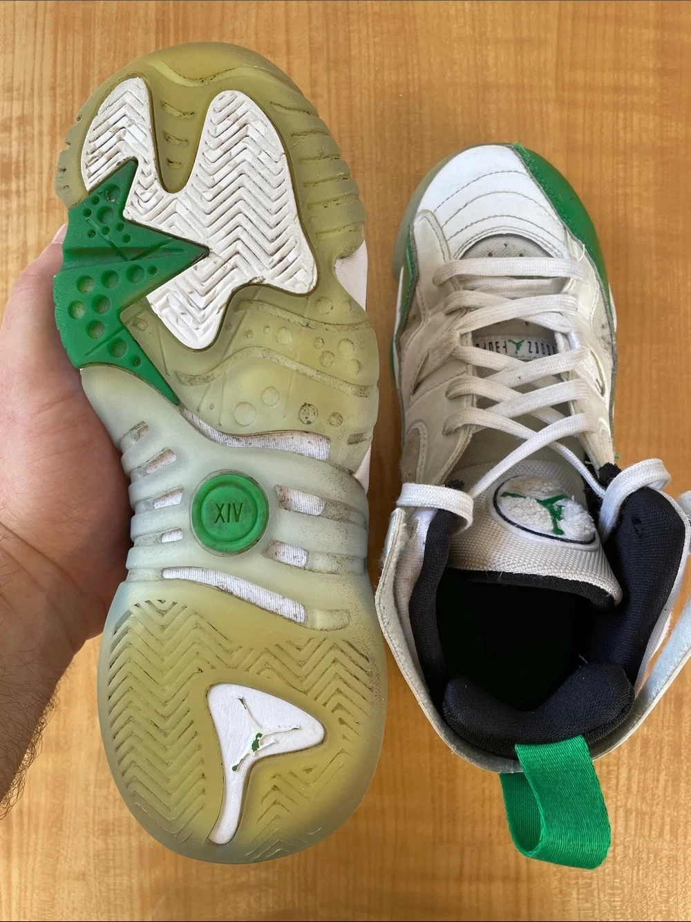 Air Jordan Jumpman Two Trey White Lucky Green Size 5Y Kids Shoes NBA Basketball